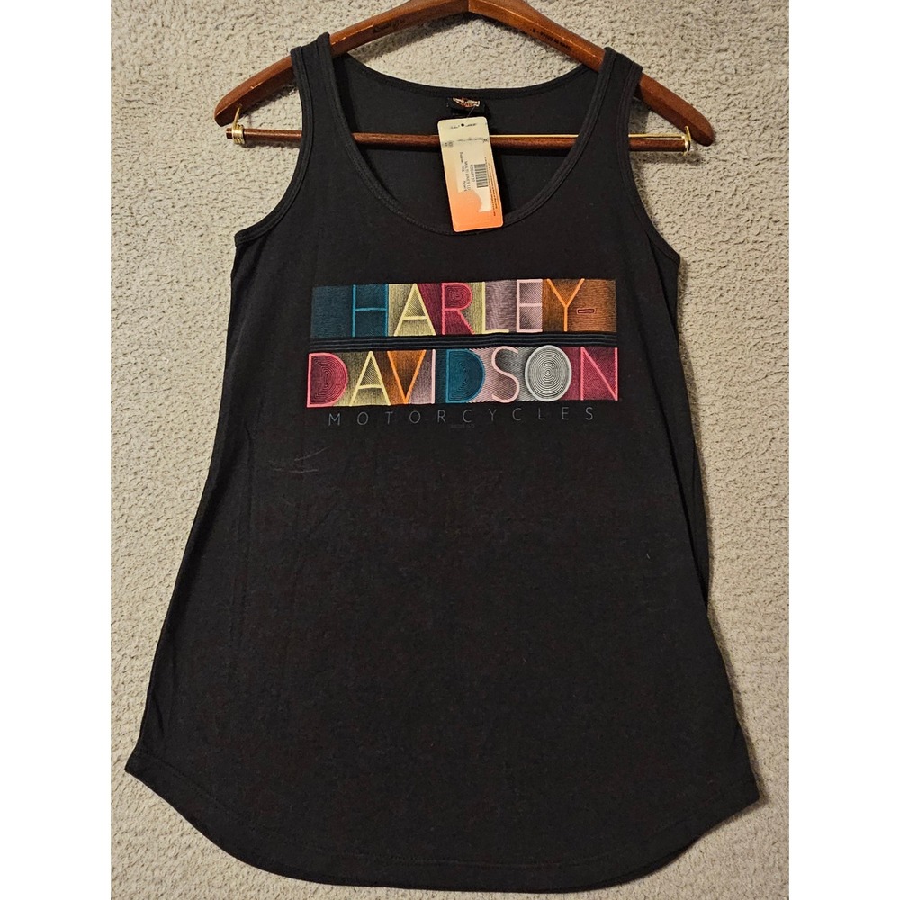 Harley-Davidson Womens XS Tank Top Black Multi Color Graphic Logo NWT